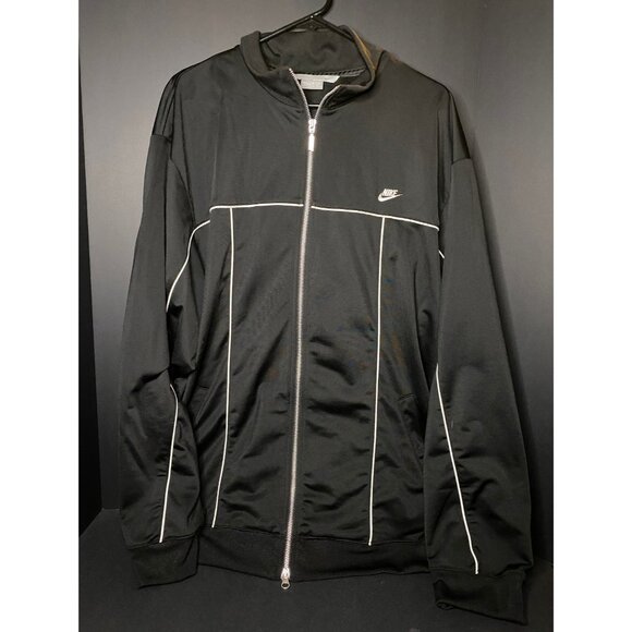 Vtg 90s Nike Track Jacket Mens 2XL Black Full Zip Hip Hop Y2K Gray Tag - Picture 1 of 5